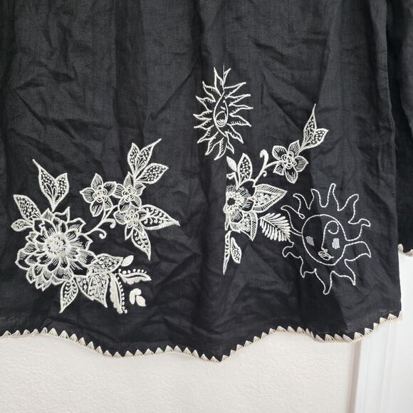 Johnny Was Addison Kimono Sleeve Shirt Black Floral Embroidered Linen Tunic XS - Picture 8 of 16
